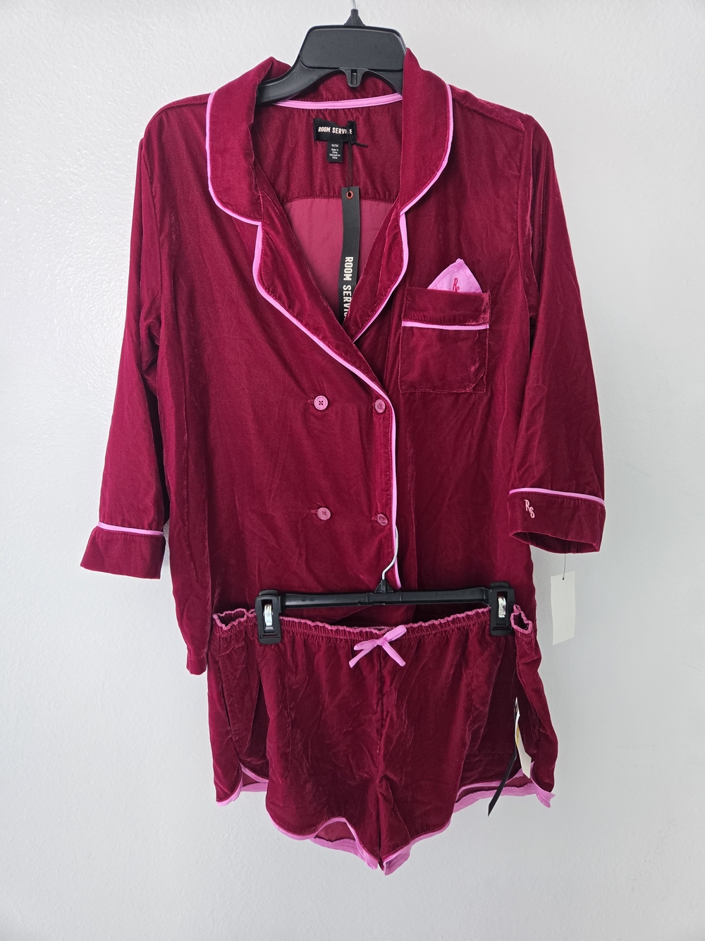Room Service Velvet Pajama Set - Women's Burgundy with Pink Trim Size M